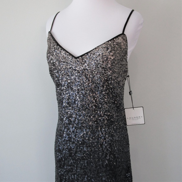 NWT Metallic Ombre Sequin Cocktail Dress Midi Gown - Picture 4 of 8